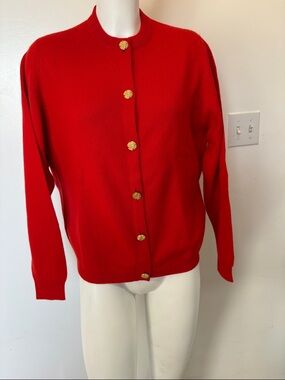 Red Button-Front Women's Sweater 100% pure cashmere made in Scotland.